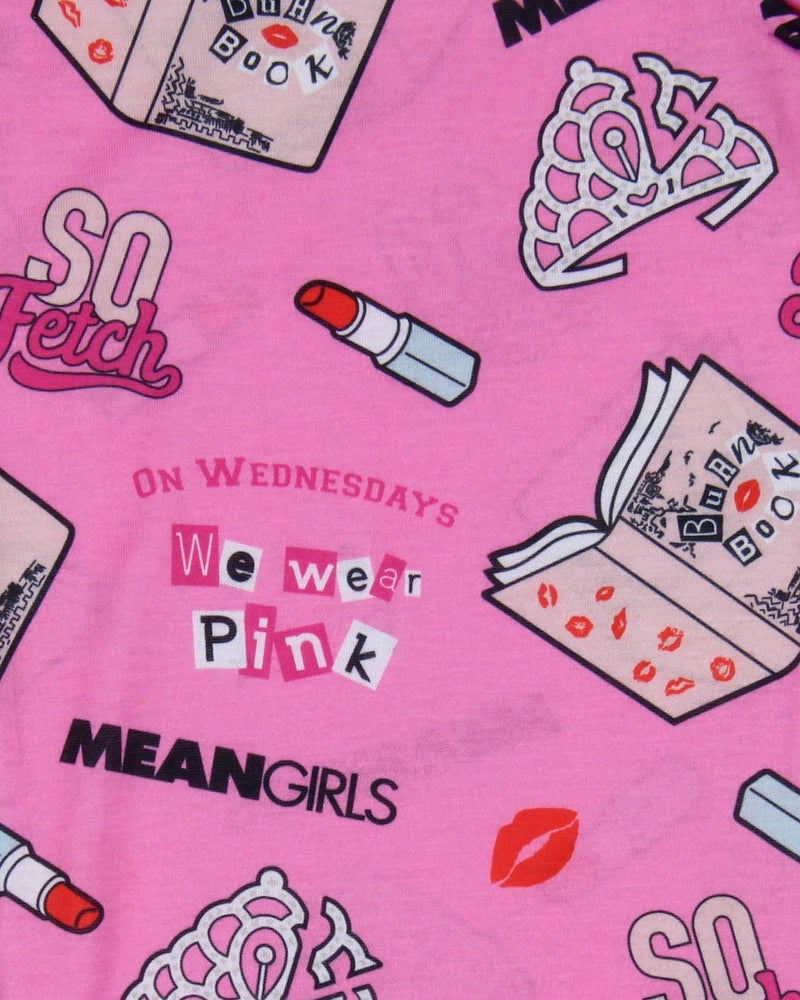 INTIMO Mean Girls Girls' On Wednesdays We Wear Pink Sleep Tossed Print Pajama Pants - Image 3